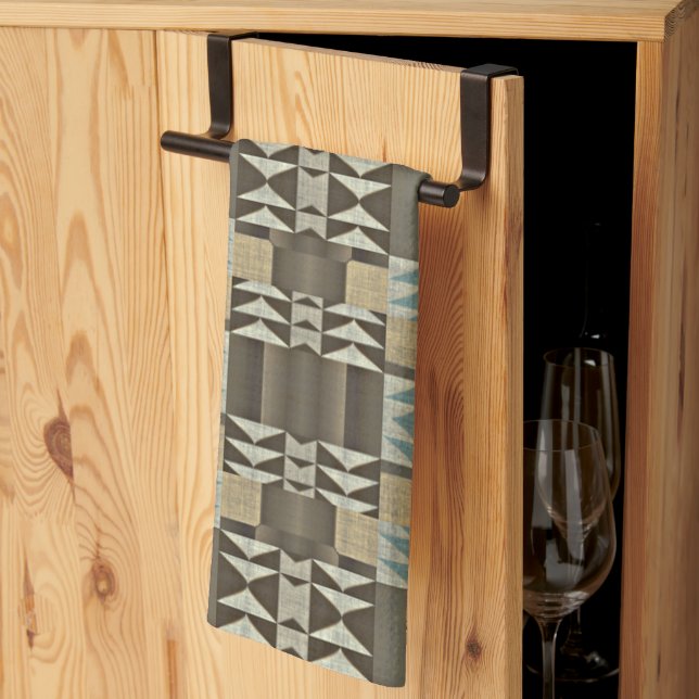 Beige Aquamarin Blue Green Taupe Brown Tribal Must Geschirrtuch (Drittel gefaltet)