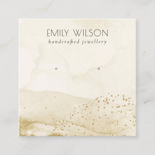 Beige Aquarell Gold Glitzer Ohrring Display Quadratische Visitenkarte (Vorderseite)