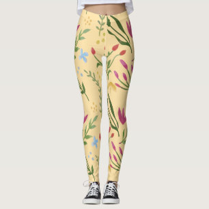 Beige Aquarellfarben Schwarzes Rosa Blau Gelb Leggings