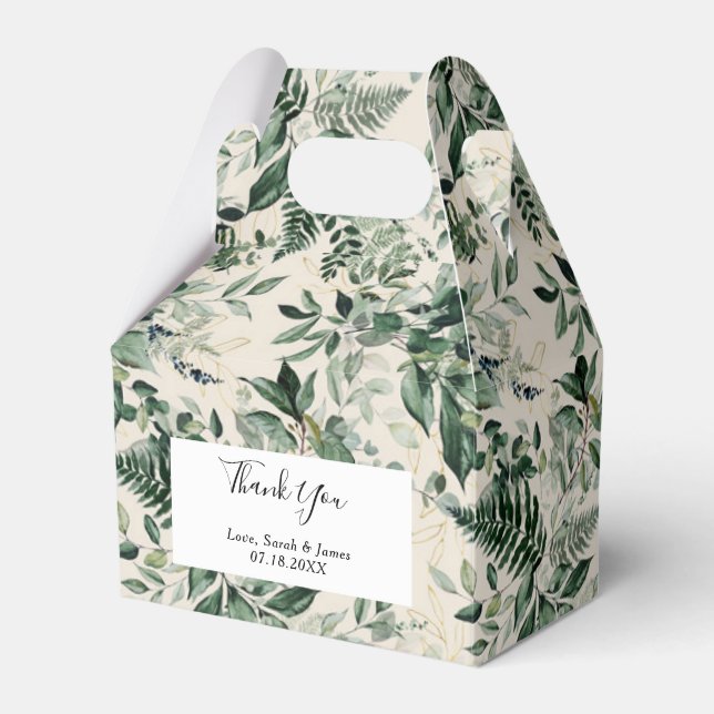 Beige Aquarellgarten verlassend Hochzeit Geschenkschachtel (Vorderseite)