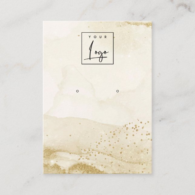 Beige Aquarellgoldfarben-Logo-Anzeige Visitenkarte (Vorderseite)