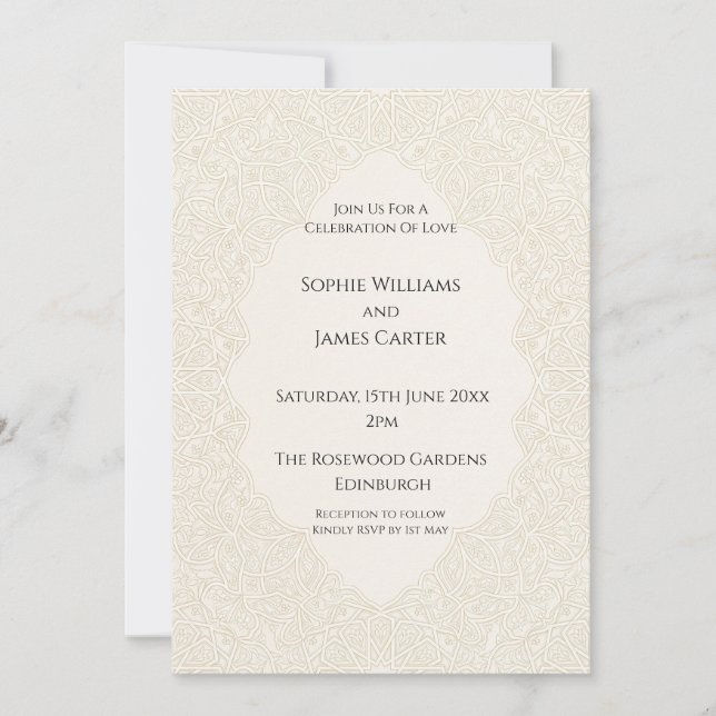 Beige Art Deco Hochzeit Einladung (Vorderseite)