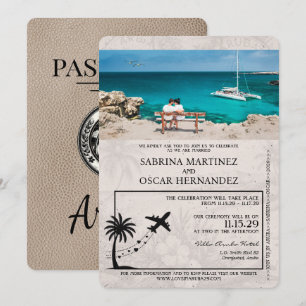 Beige Aruba Reisepass Hochzeitseinladung Einladung