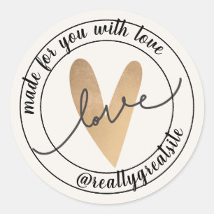 Beige-Ästhetik-Gold-mit-Liebe-Kreis-Sticker Runder Aufkleber