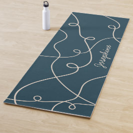 Beige auf blauem geometrischen Schleifenmuster und Yogamatte