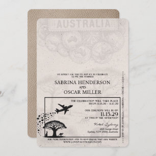Beige Australia Passport Wedding Einladung