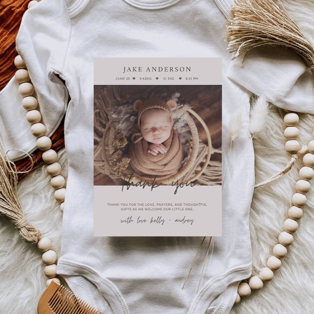 Beige Baby Geburt Dankeschön Postkarte (Von Creator hochgeladen)