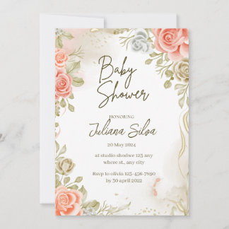 Beige Babydusche florale Flachbildschirm Ankündigung
