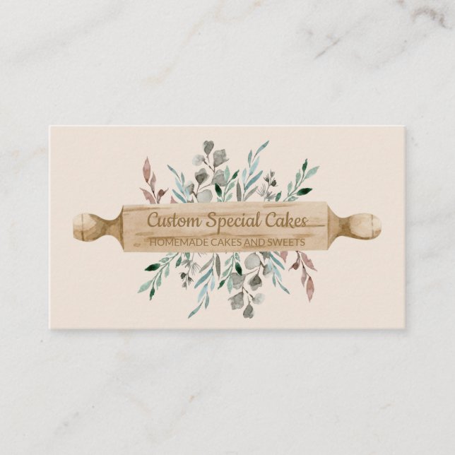 Beige Bäckerei Kochen Rollend Button Konditorei Ko Visitenkarte (Vorderseite)