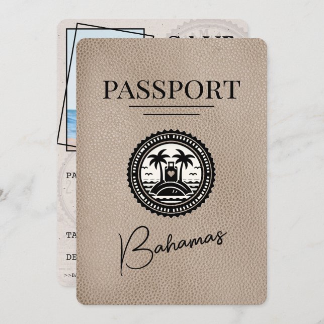Beige Bahamas Passport Save the Date (Vorne/Hinten)