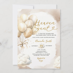 Beige Ballon Himmel Geschickte Babyparty Wolke Einladung