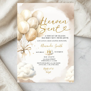 Beige Ballon Himmel Geschickte Babyparty Wolke Einladung