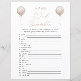 Beige Balloon Baby Dusche Word Scramble