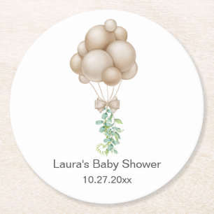 Beige Balloons Babydusche Runder Pappuntersetzer