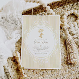 Beige Balloons Teddy Bear Vintage Baby Shower Einladung