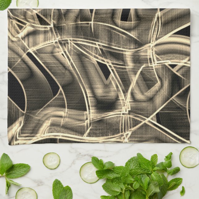 Beige bandförmige Kurven, kontrastreiche Relieflin Geschirrtuch (Gefaltet)