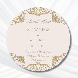 Beige Baroque Christian Wedding Thank You  Runder Aufkleber