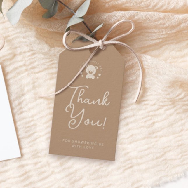Beige Bear Baby Dusche Vielen Dank für Ihre Gesche Geschenkanhänger (Von Creator hochgeladen)