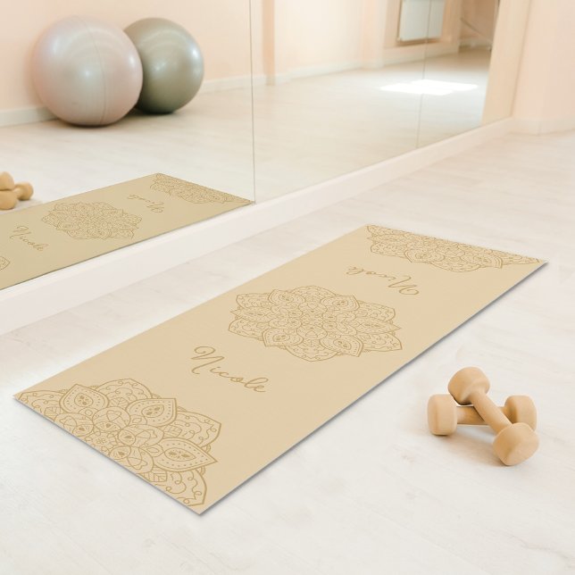 Beige Beautiful Mandala With Custom Name Yogamatte (Disclaimer: This image is a digital mockup.)