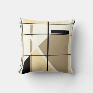 Beige, Beige, Schwarz, Weiß Geometrisches Fensterd Kissen