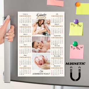 Beige Black Red 2026 Kalender Foto Collage Magnet