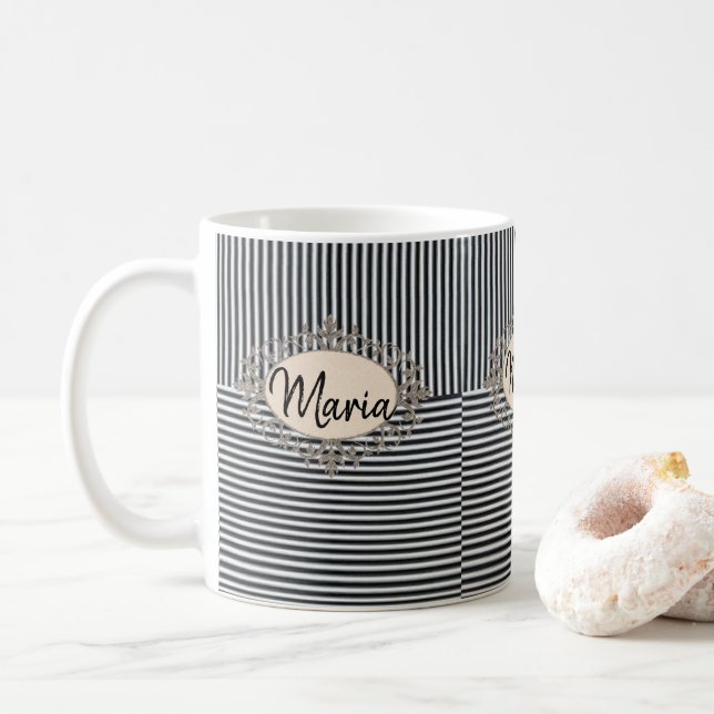 Beige Black Stripe Tasse (Mit Donut)