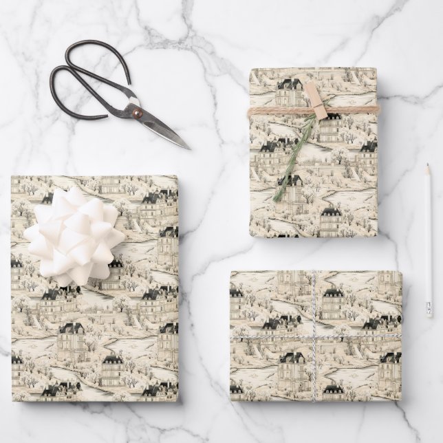 Beige & Black Toile Geschenkpapier Set (Vorderseite)