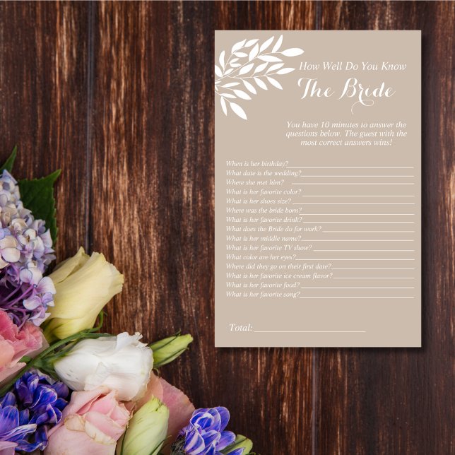 Beige Blätter wie gut Sie das Bride-Spiel kennen (Von Creator hochgeladen)