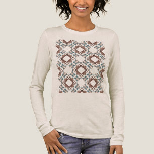 Beige Blau Braun Südwest-Look Crisscross-Mosaik Tri-Blend Shirt