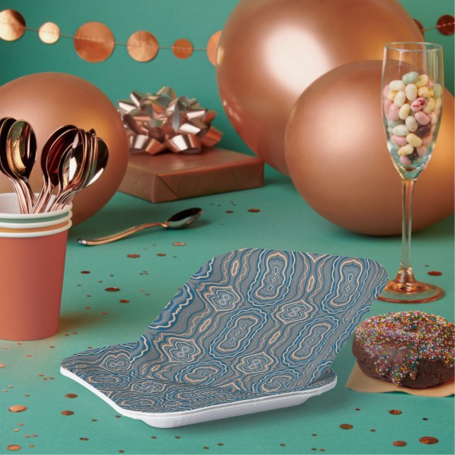 Beige blau-graue Muster Pappteller (Multi)