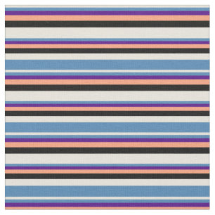 Beige, Blau, Indigofisch, Lachs und schwarz Stoff