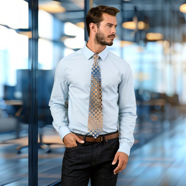 Beige blaue Abstrakte Glastüren Muster Krawatte (An elegant modern design tie with a blue, grey and beige glass dots abstract pattern)