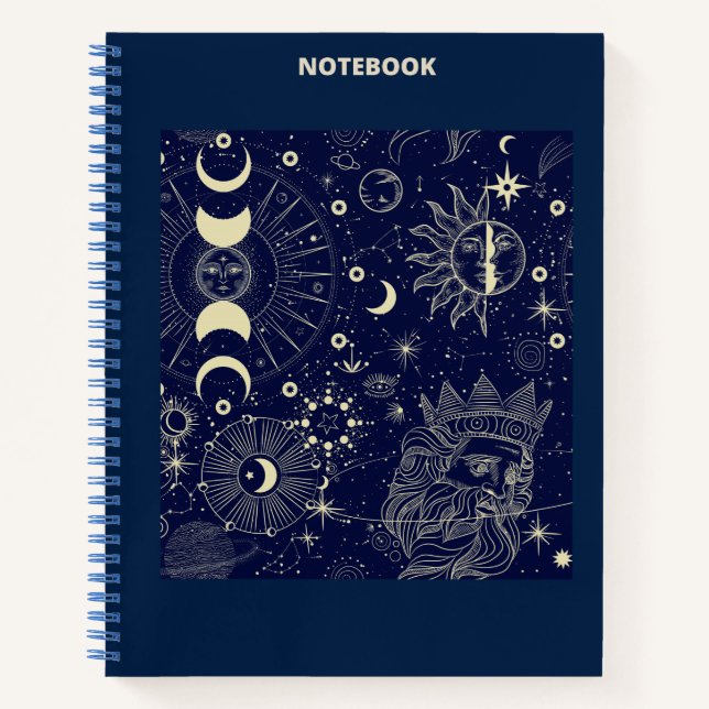 BEIGE & BLAUE ASTROLOGIE/ASTRONOMIE THEMED NOTEBOO NOTIZBUCH (Vorderseite)