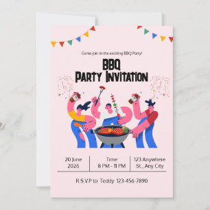 Beige blaue spielerische BBQ-Party-Einladung Einladung