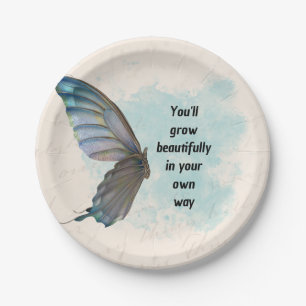 Beige Blaue Vintage Schmetterling 18cm Runde Papie Pappteller