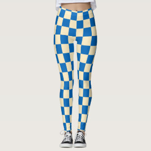 Beige + Blauer Karo Prüfpappmuster Leggings