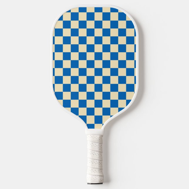 Beige + Blauer Karo Prüfpappmuster Pickleball Schläger (Vorderseite)