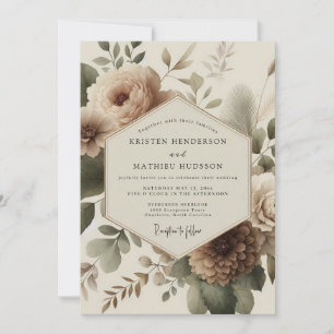 Beige Bloom Romantik-Hochzeit Einladung