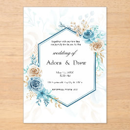 Beige blue Elegant Floral Wedding Acryleinladungen