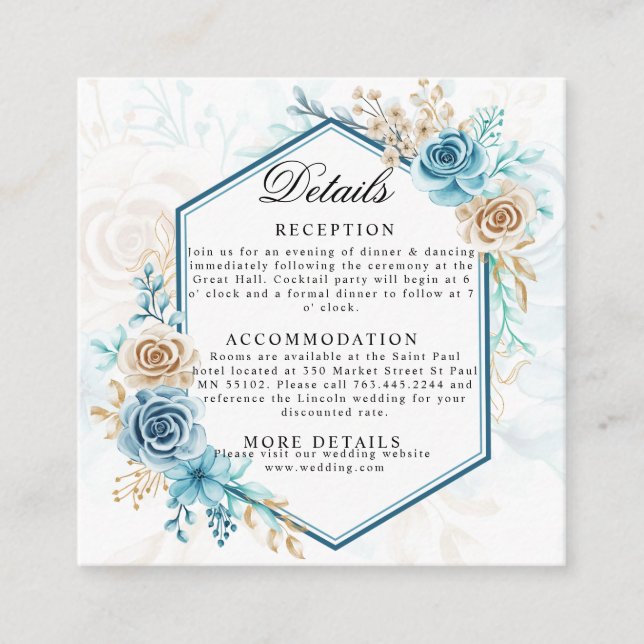 Beige blue Elegant Floral Wedding Begleitkarte (Vorderseite)