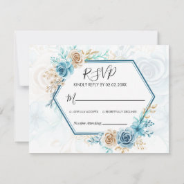 Beige blue Elegant Floral Wedding RSVP Karte