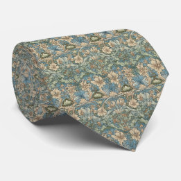 Beige Blue Green Floral Men Krawatte