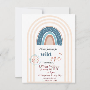 Beige Blue Simple Boho Rainbow Baby Dusche Einladung