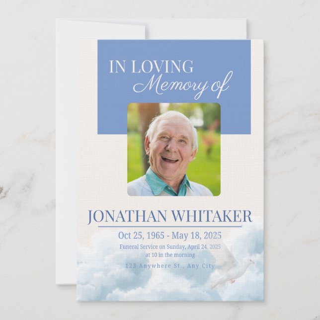 Beige & Blue Sky Funeral Invitation Template Einladung (Vorderseite)