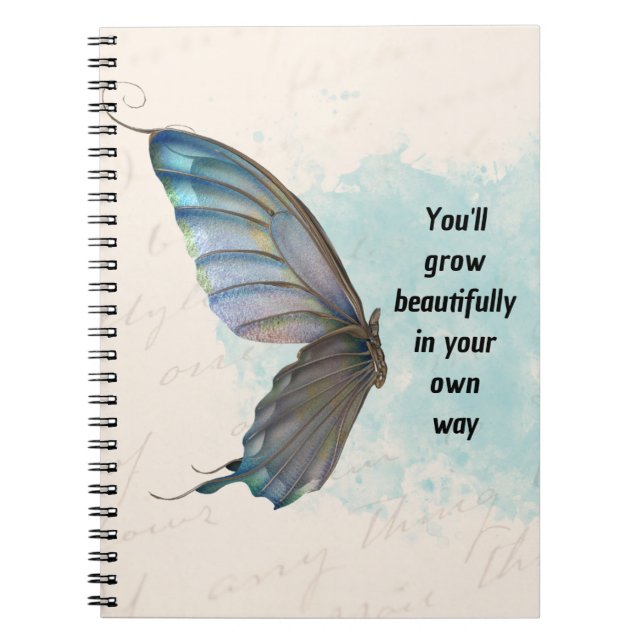 Beige Blue Vintag Butterfly Spiral Foto Notebook Notizblock (Vorderseite)