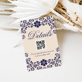 Beige Blue Wedding Qr code Details Begleitkarte