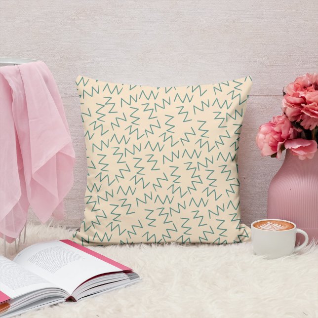 Beige Blue Zig Zag Muster Kissen (Von Creator hochgeladen)
