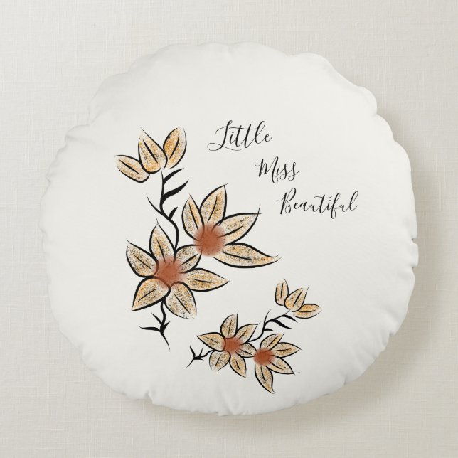 Beige Blume Rundes Kissen (Vorderseite)