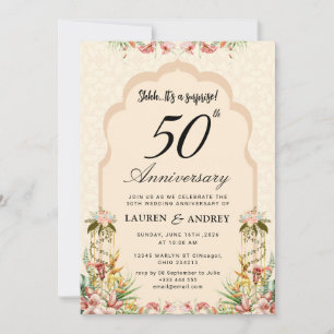 Beige Blumen 50. Hochzeitstag Einladung