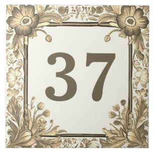 Beige Blumen Hausnummernschild Fliese
